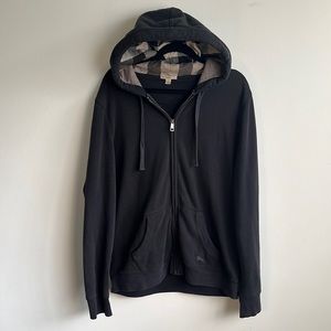 Black Burberry men’s zip front hoodie in XXL